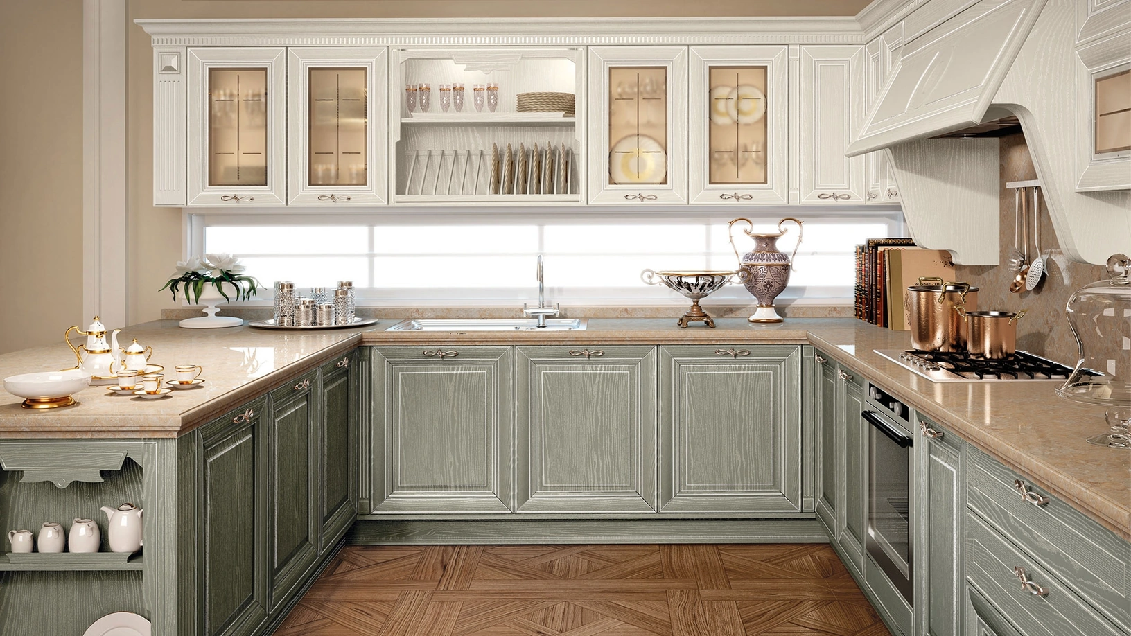 Cucina Classica angolare con penisola Pantheon 12 di Lube