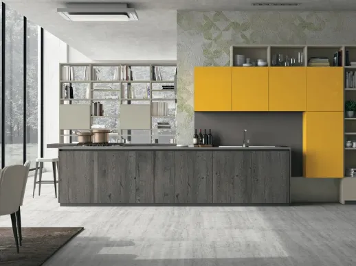 Cucina Moderna con penisola in Rovere e vetro Oltre 04 di Lube